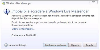 MSN Messenger Errore 80048820: soluzione